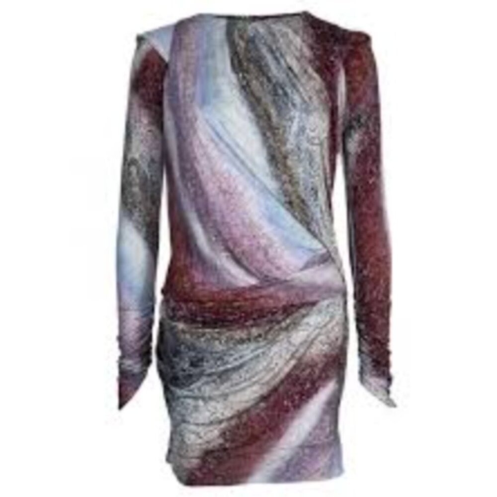Peter Pilotto Silk Draped Abstract Multicolor Long Sleeve Dress 10 UK / 6 US‎